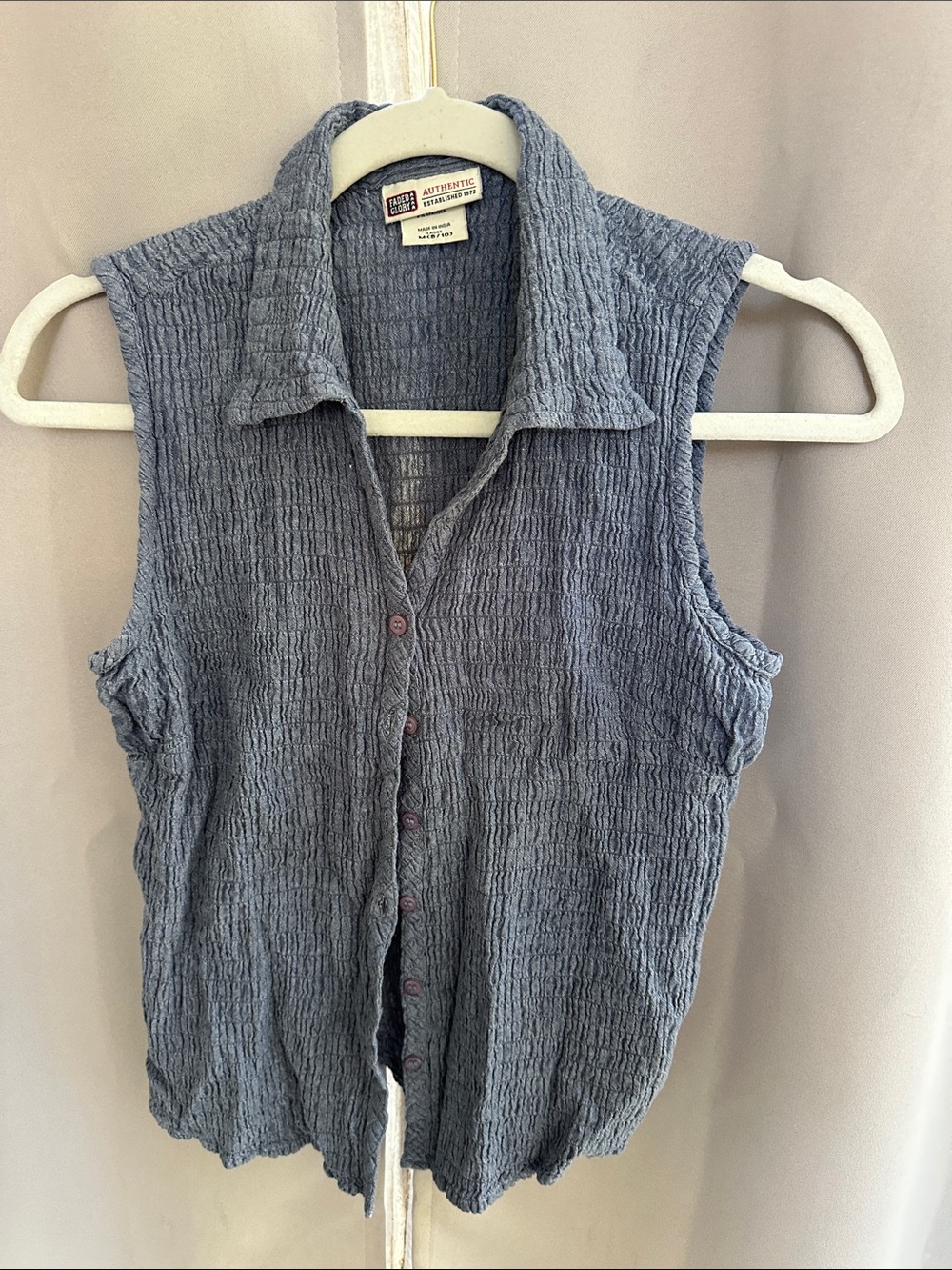 Faded Glory Slate Blue Sleeveless Button-Down Shirt